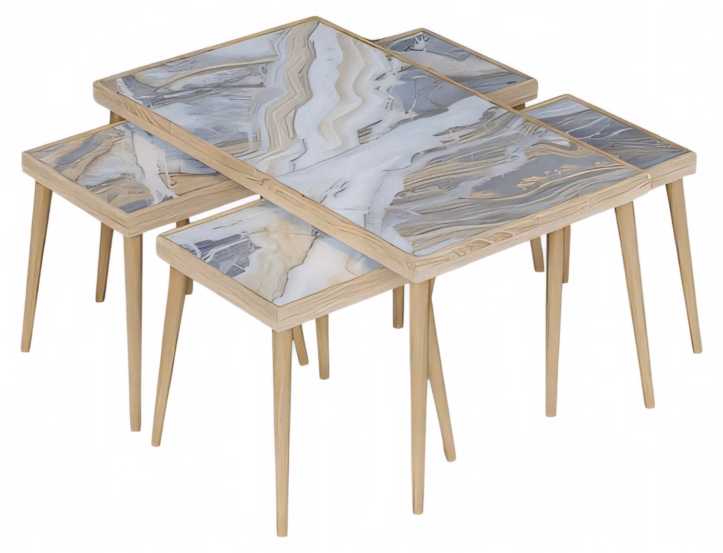 Beige Holz Couchtisch mit Beistelltischen modernes Wohnmöbel-Set
