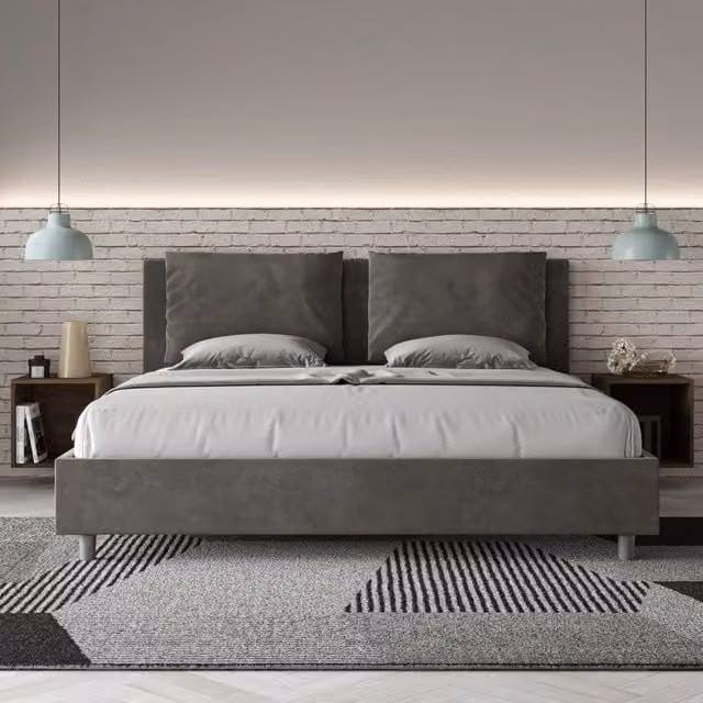 Letto matrimoniale king size con contenitore Antea imbottito in microfibra grigio L/P/H: 170 x 210 cm