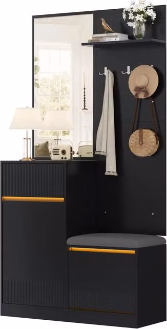 Set ingresso consolle appendiabiti specchio scarpiera ¨C Minimal ¨C colore legno rovere salvaspazio 120x35x180