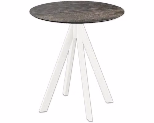 Infinity - Tavolo da terrazzo, struttura bianca + piano in HPL effetto legno sbiancato Ø70 cm, 1 pezzo