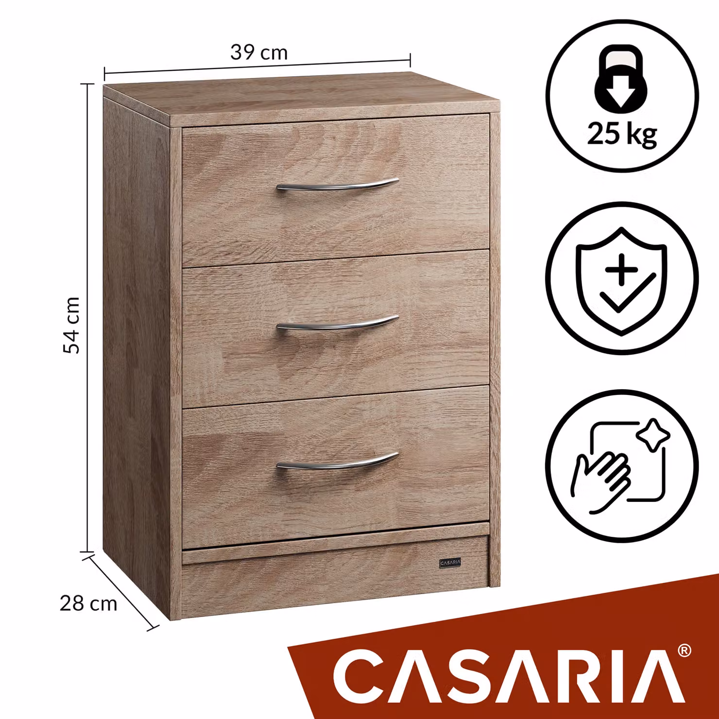 Comodino con cassetti Eloise Casaria® colore marrone L: 54 cm, P: 39 cm, H: 28 cm – 2