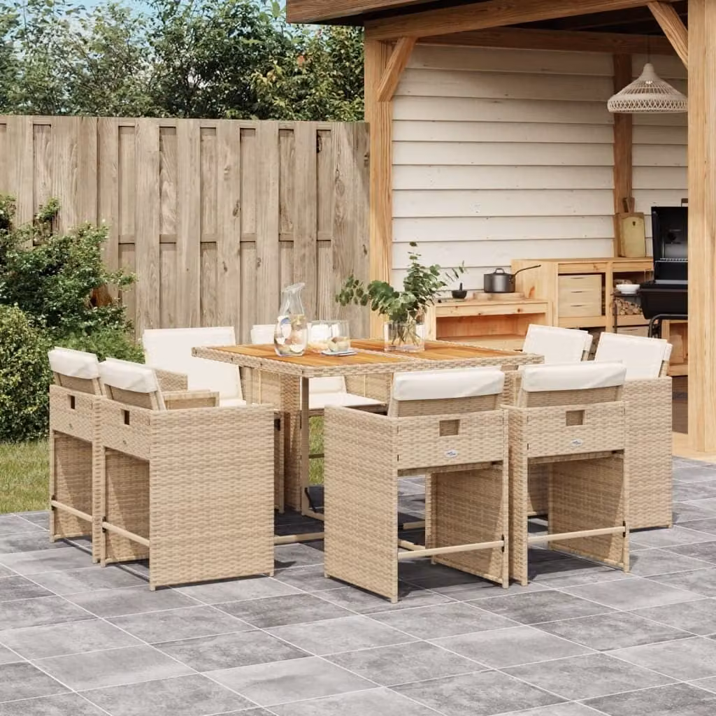 Maison Exclusive - Set da Pranzo da Giardino 9 pz con Cuscini Beige in Polyrattan