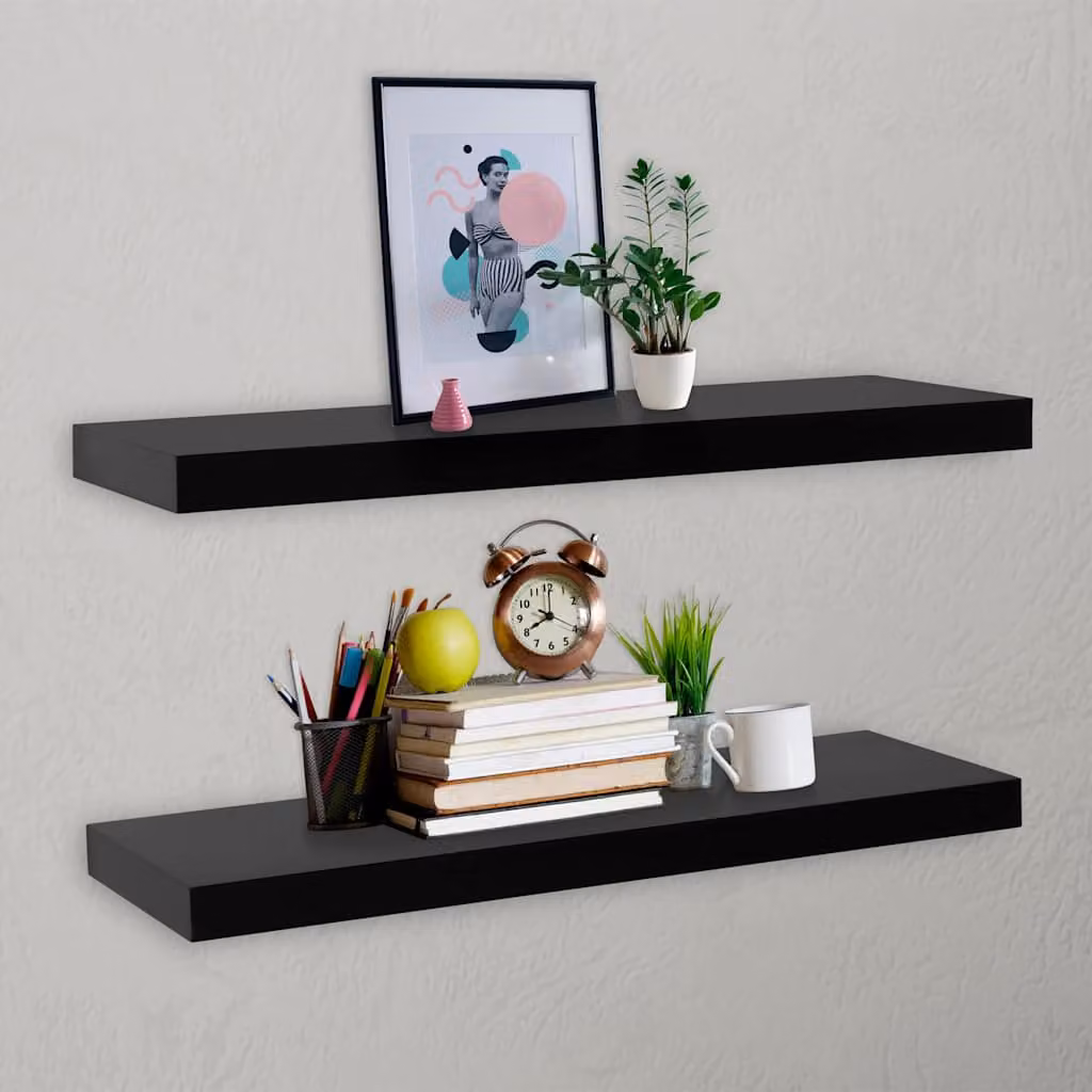 Set di 2 mensole a muro galleggianti vidaXL in MDF laccato nero L 100 cm x P 20 cm x H 3,8 cm