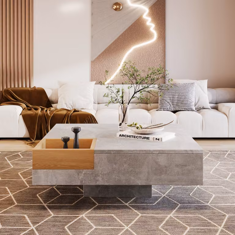 Abrihome tavolino lucido 72x72x30cm, tavolino da salotto con illuminazione a LED, grigio