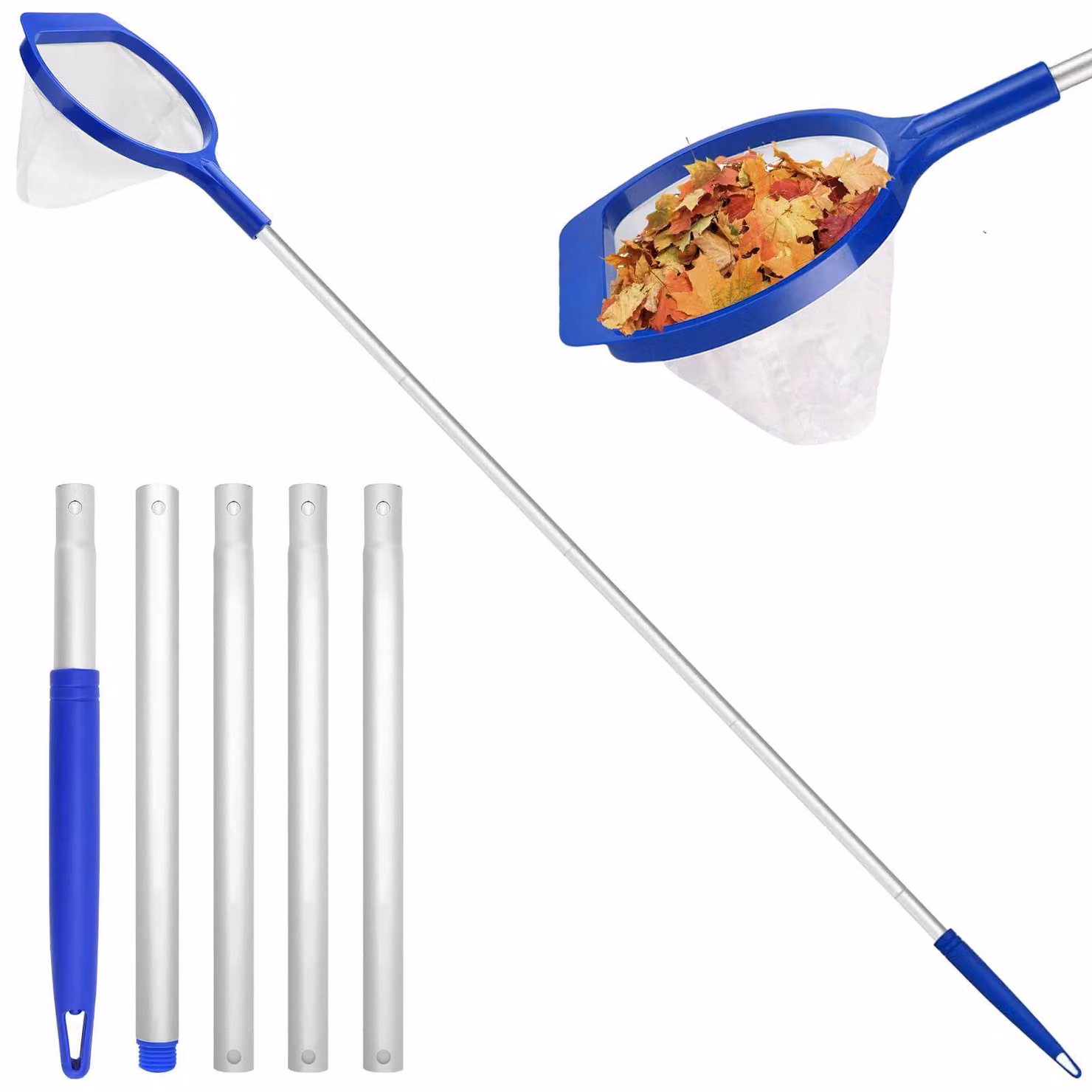 Retino per piscina, a maglie fini, 150 cm, con manico telescopico