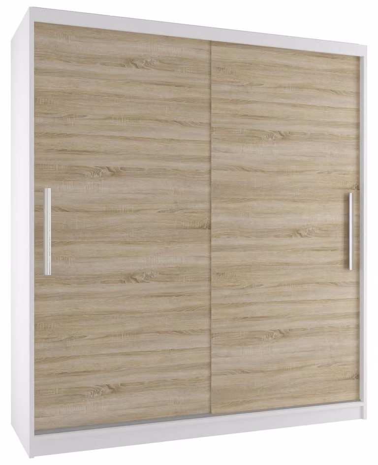 BELINI Verona, armadio scorrevole da 133 cm, bianco/effetto legno sonoma opaco - armadio per l'ingresso con 4 cassetti, ideale per la camera da letto