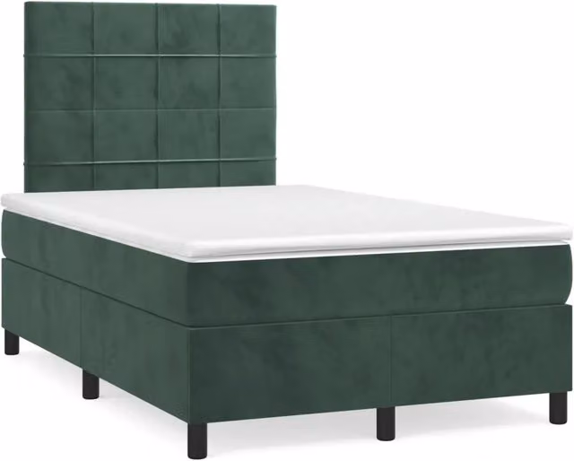 Letto con Giroletto a Molle e Materasso Ibrido vidaXL in Velluto Verde Scuro e Bianco L/P: 120 x 200 cm