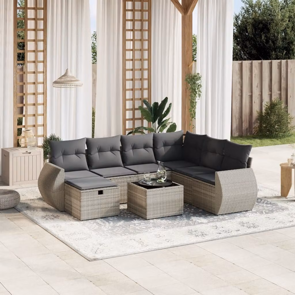 Maison Exclusive - Set Divano da Giardino 8pz con Cuscini Grigio Chiaro Polyrattan