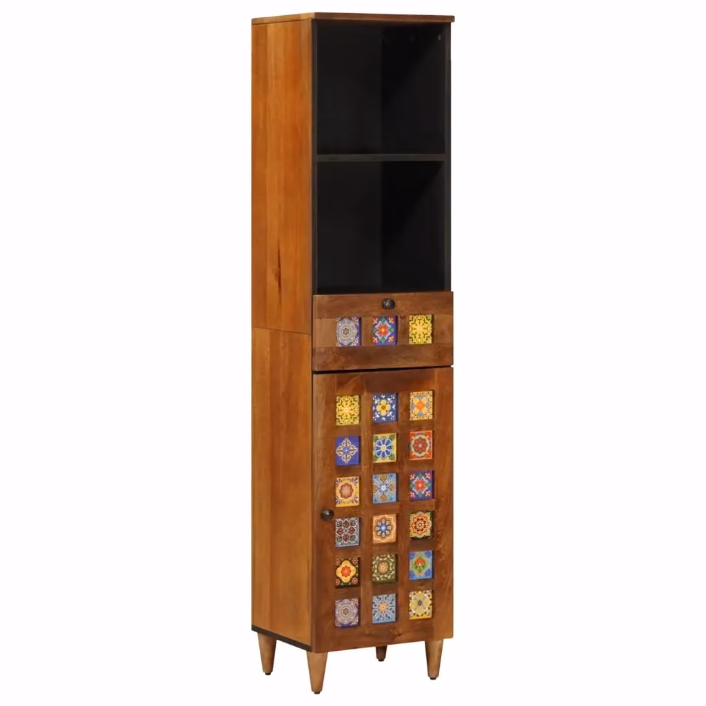 Mobile da bagno moderno vidaXL in legno e metallo color marrone e nero con ante e cassetti L/P/H: 38 x 33 x 160 cm – 2