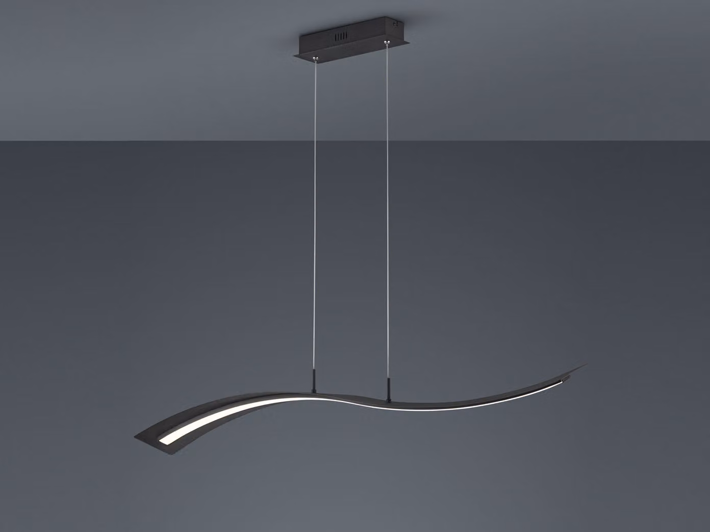 Lampada a sospensione a LED curva a forma di onda di colore nero con funzione dimmer dell'interruttore