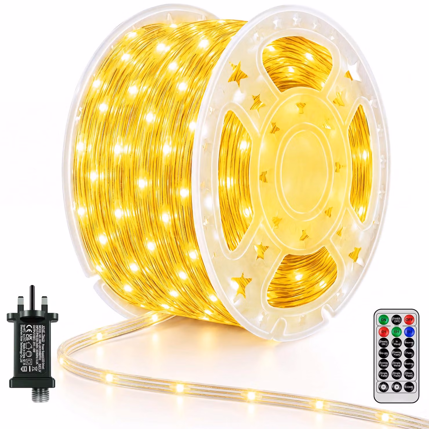 Catena luminosa da 60 metri, con 600 LED bianco caldo, adatta per interni ed esterni