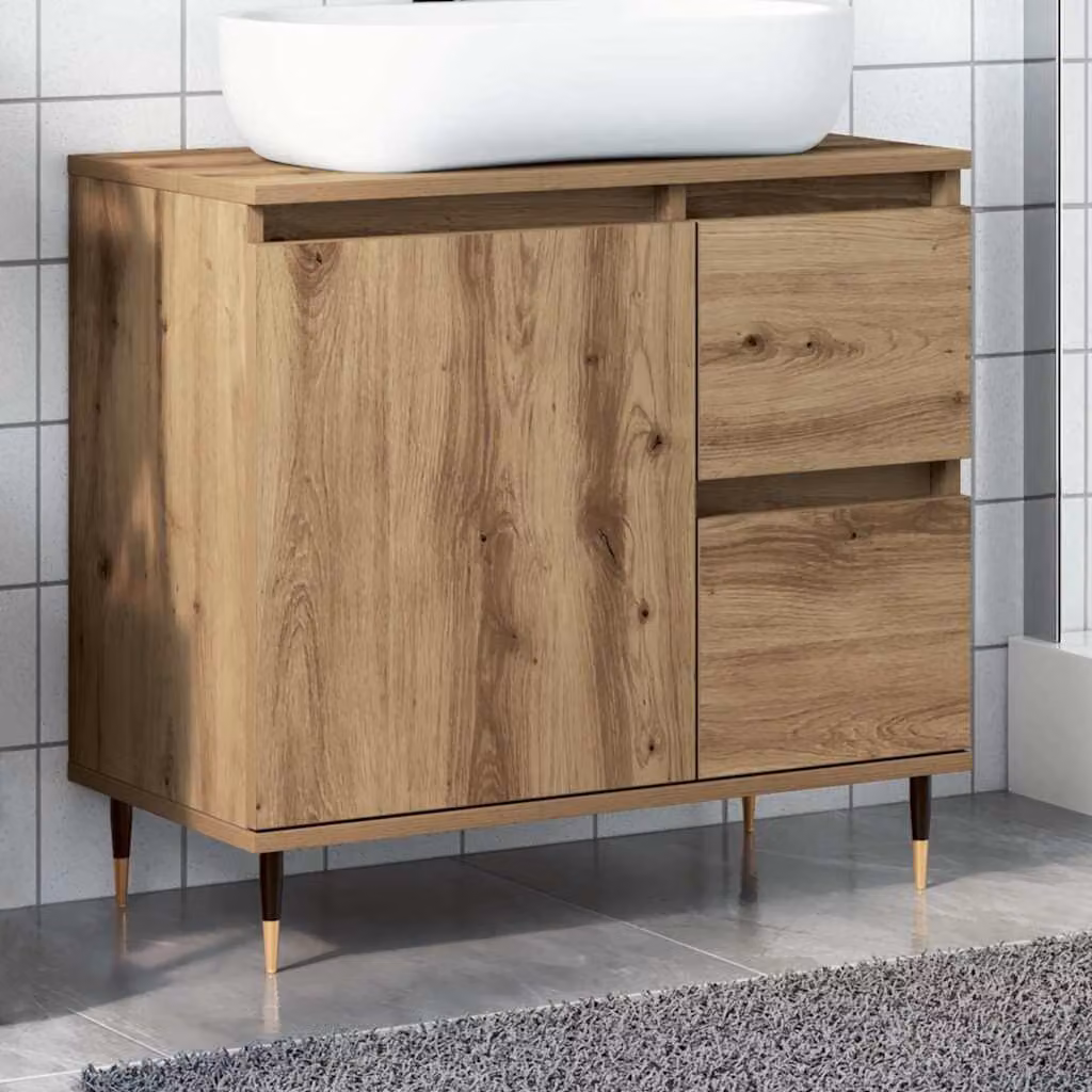 Armadietto da bagno sospeso vidaXL in stile industriale, Rovere, L 65 cm x P 33 cm x H 60 cm