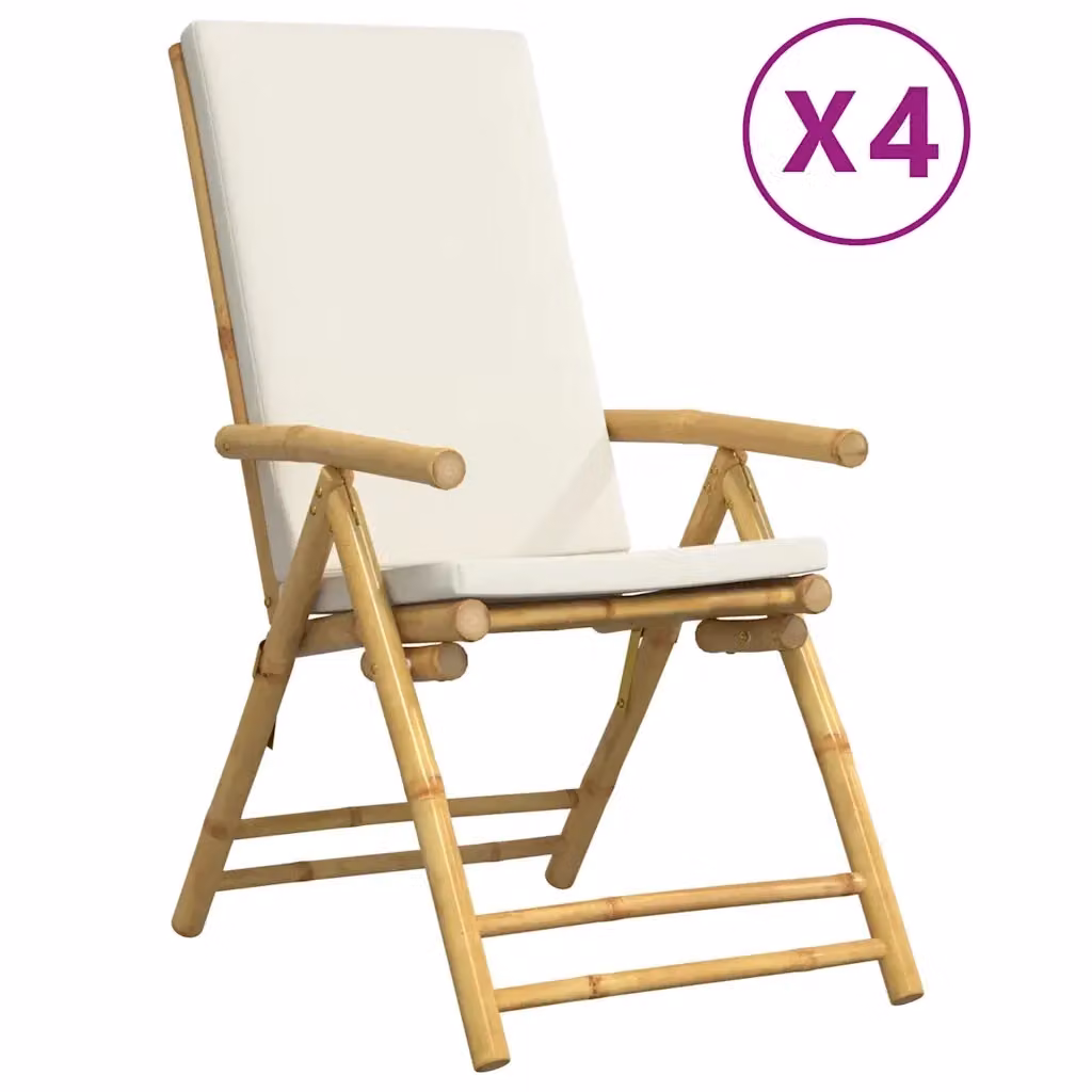 Set di 4 sedie da giardino reclinabili vidaXL in bambù con cuscini bianco e beige – 2