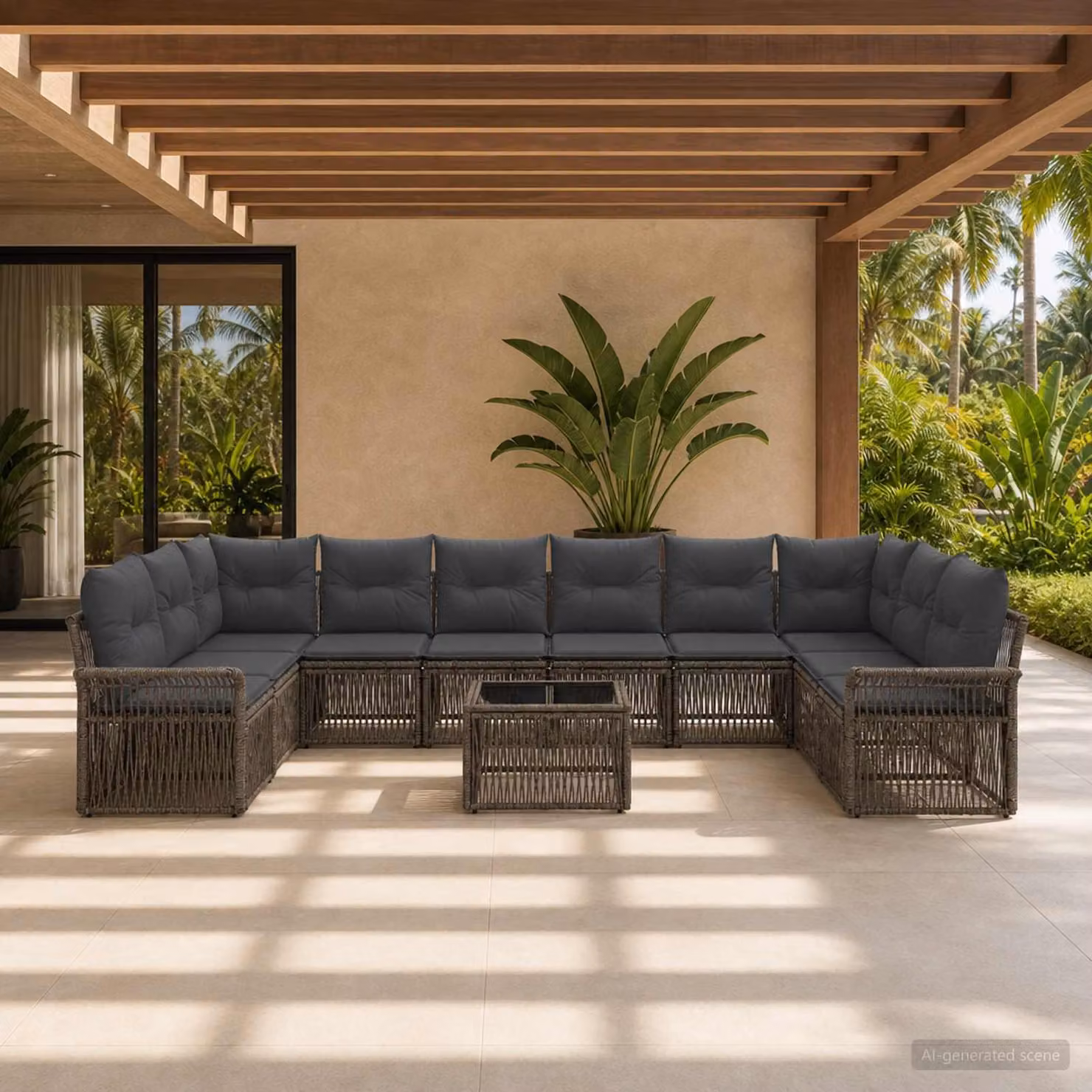 Maison Exclusive - Set da giardino composto da 11 pezzi, divano, colore grigio, realizzato in rattan sintetico
