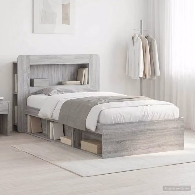 Letto con contenitore vidaXL in legno Sonoma grigio L 100 x P 200 cm