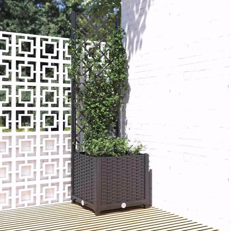 Fioriera da giardino con traliccio vidaXL nera in plastica L/P/H: 40 x 40 x 136 cm
