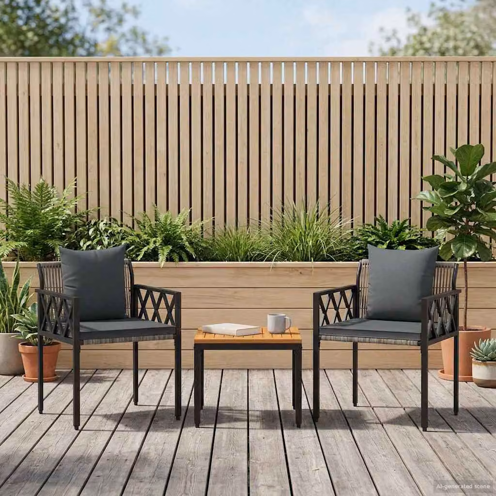 Set di mobili da giardino vidaXL in 3 pezzi in polyrattan e legno di acacia color grigio e antracite