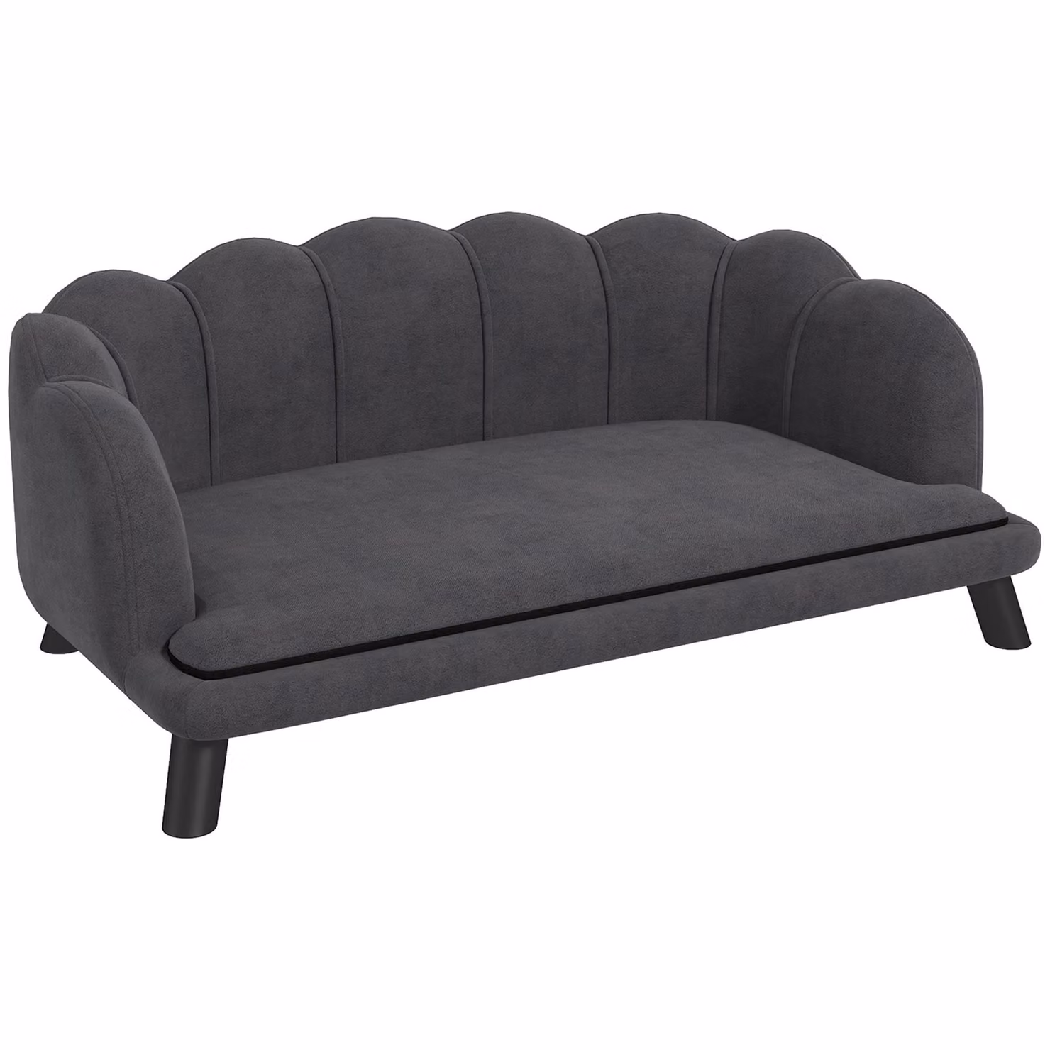 Divano per cani Moonbite con schienale, dimensioni 98,5 x 60,5 cm, forma a conchiglia, imbottitura in schiuma 28D, gambe in legno massello, adatto a cani fino a 25 kg, in poliestere, colore grigio scuro