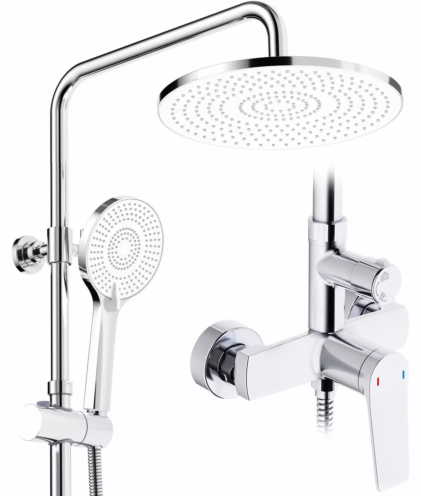 Sistema doccia con soffione a pioggia da 25 cm, 3 getti, cromato