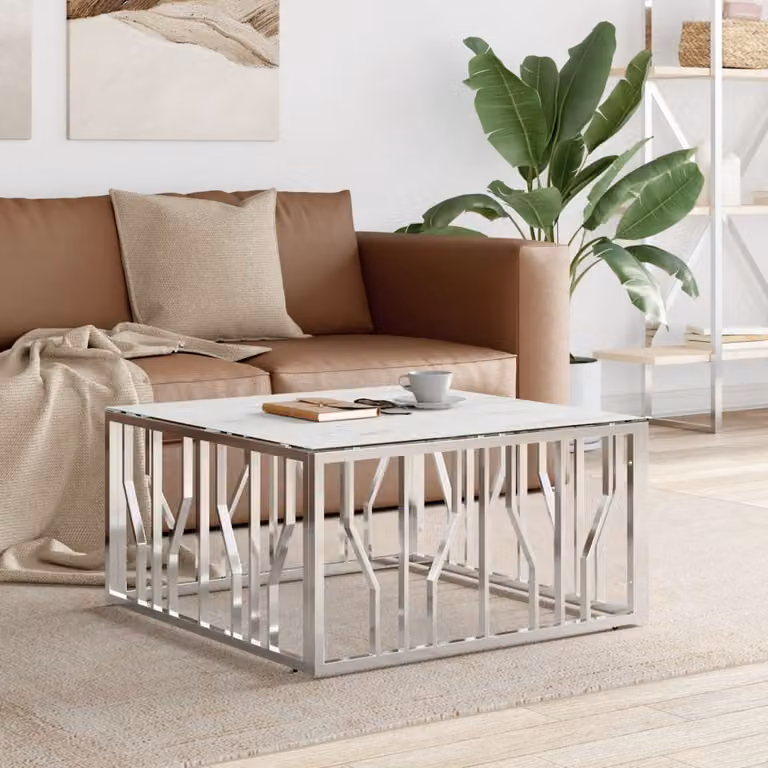 Tavolino The Living Store silver 80x80x40 cm in acciaio inox e vetro