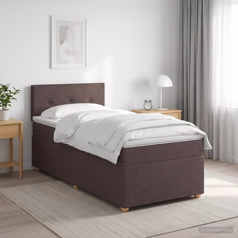 Letto box spring con materasso ibrido vidaXL Marrone Scuro e Bianco, L/P/H: 90 x 200 cm