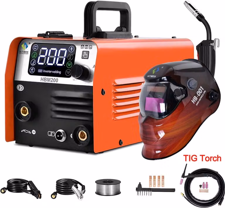Apparecchio saldatrice multifunzione 3-in-1 per saldatura TIG, MIG e MMA, completo di maschera da saldatura - 200A