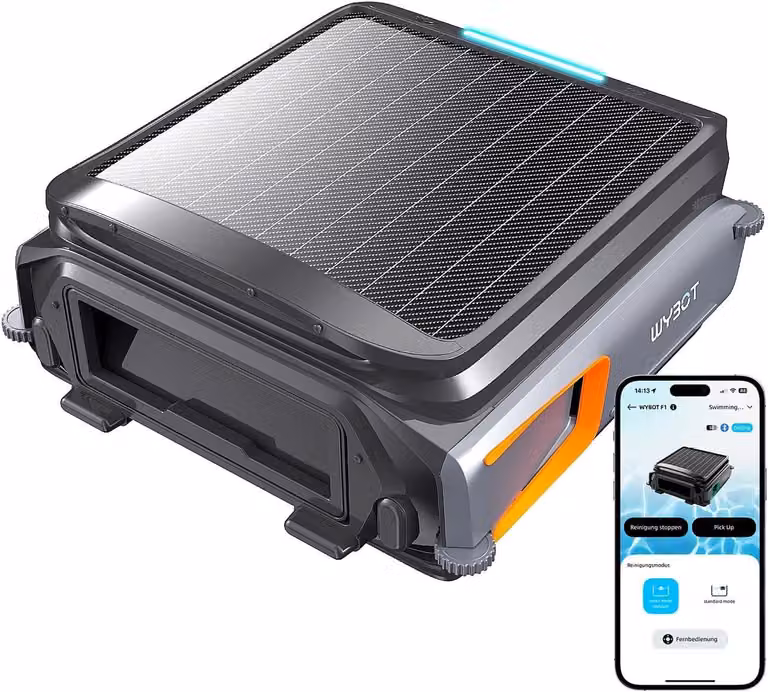 Skimmer solare per piscine, robot aspiratutto per piscine a batteria, ultrasilenzioso, controllabile tramite app, adatto a tutte le piscine, colore nero o arancione (caricabatterie non incluso, vedere...)