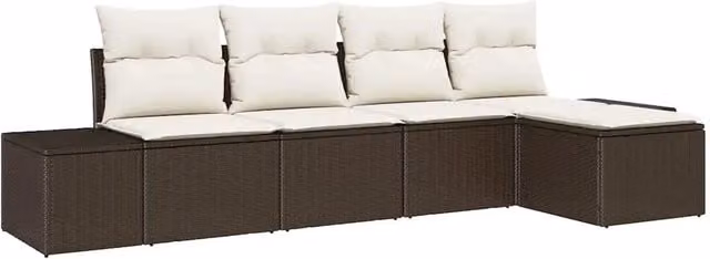 Set Divano da Giardino con cuscino 5 pz | Set Salotto da Giardino Marrone polyrattan