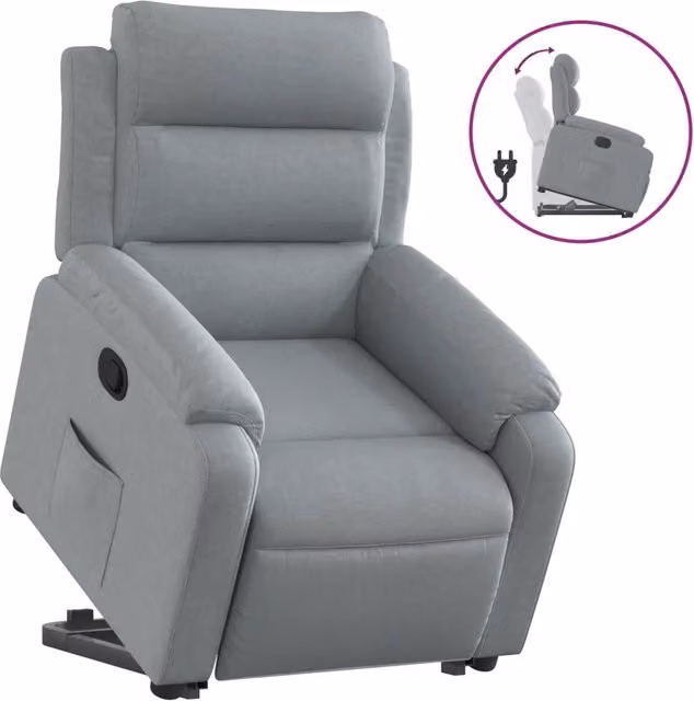 Poltrona Relax Alzapersona Reclinabile con Assistenza Elettrica in Tessuto Grigio Chiaro