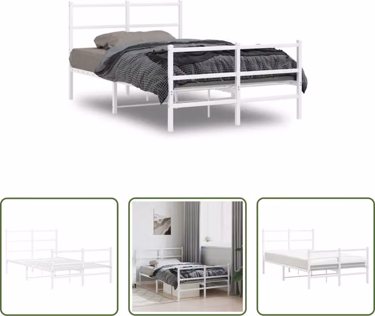 The Living Store Struttura letto con testiera e pediera in metallo bianco 120x200 cm