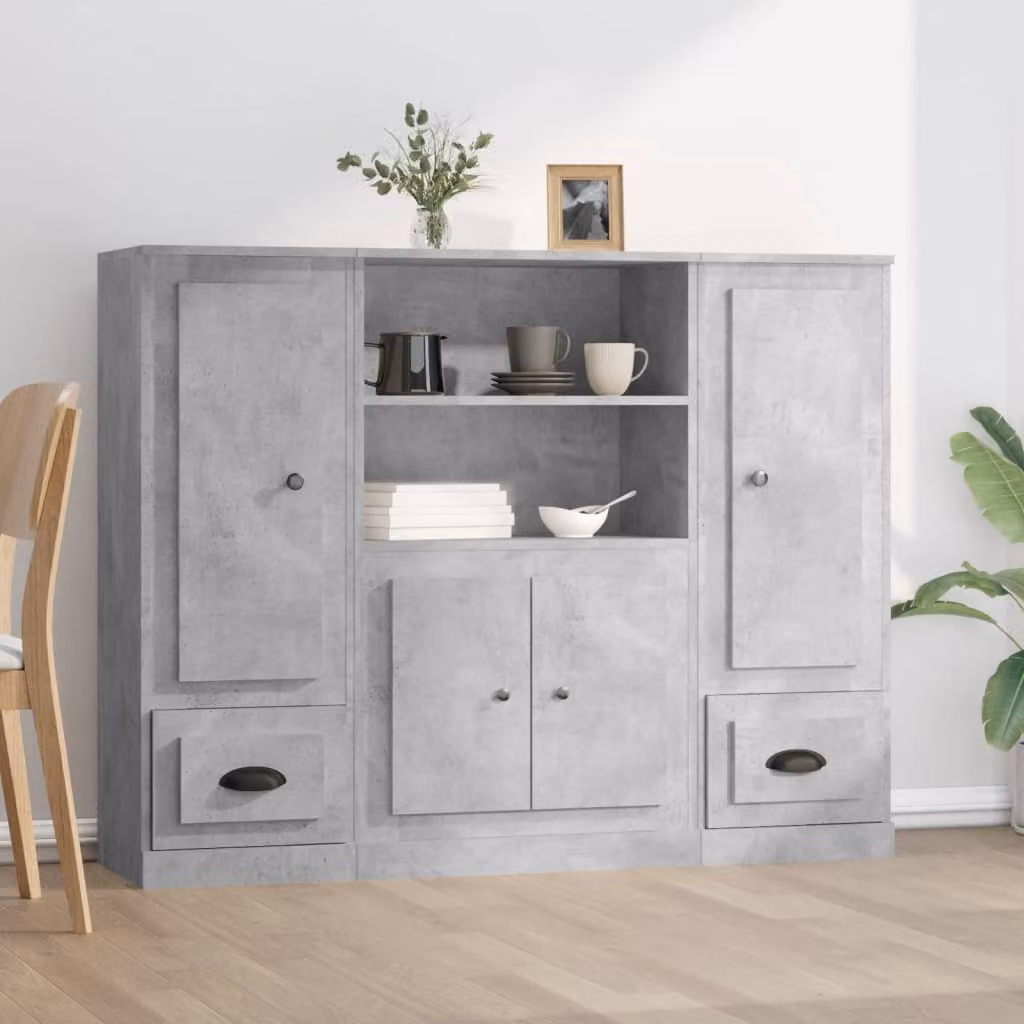 Set di 3 credenze vidaXL in legno e MDF, colore grigio e nero, design minimalista da appendere a parete per soggiorno o sala da pranzo