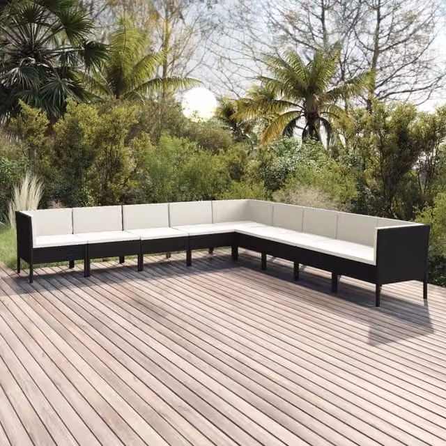 Set di Divani da Giardino Moderno vidaXL con Cuscini Bianchi e Struttura in Metallo Nero 9 pz