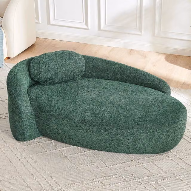 Divano WISHDOR in tessuto bouclé verde con design minimalista e poggiatesta regolabile