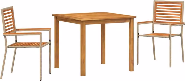 Set da Pranzo per Giardino 3 pcs Beige Legno di Acacia Massello