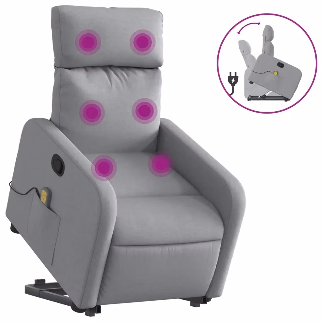 vidaXL Poltrona Alzapersona Reclinabile con Massaggio Grigio in Tessuto – 2