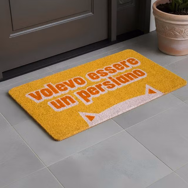 Zerbino rettangolare Zerbinomania con motivo gatto giallo, antiscivolo e antipolvere, L 70 cm x P 40 cm