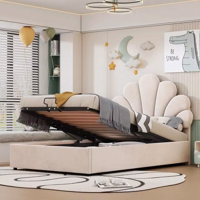 letto imbottito velluto beige 90 x 200 cm