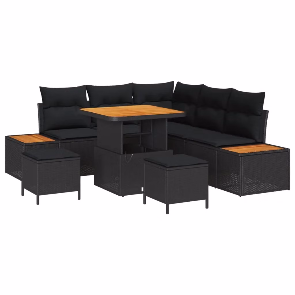 Set Divano da Giardino 8 Pezzi vidaXL in Polyrattan Nero con Cuscini e Tavolino – 2