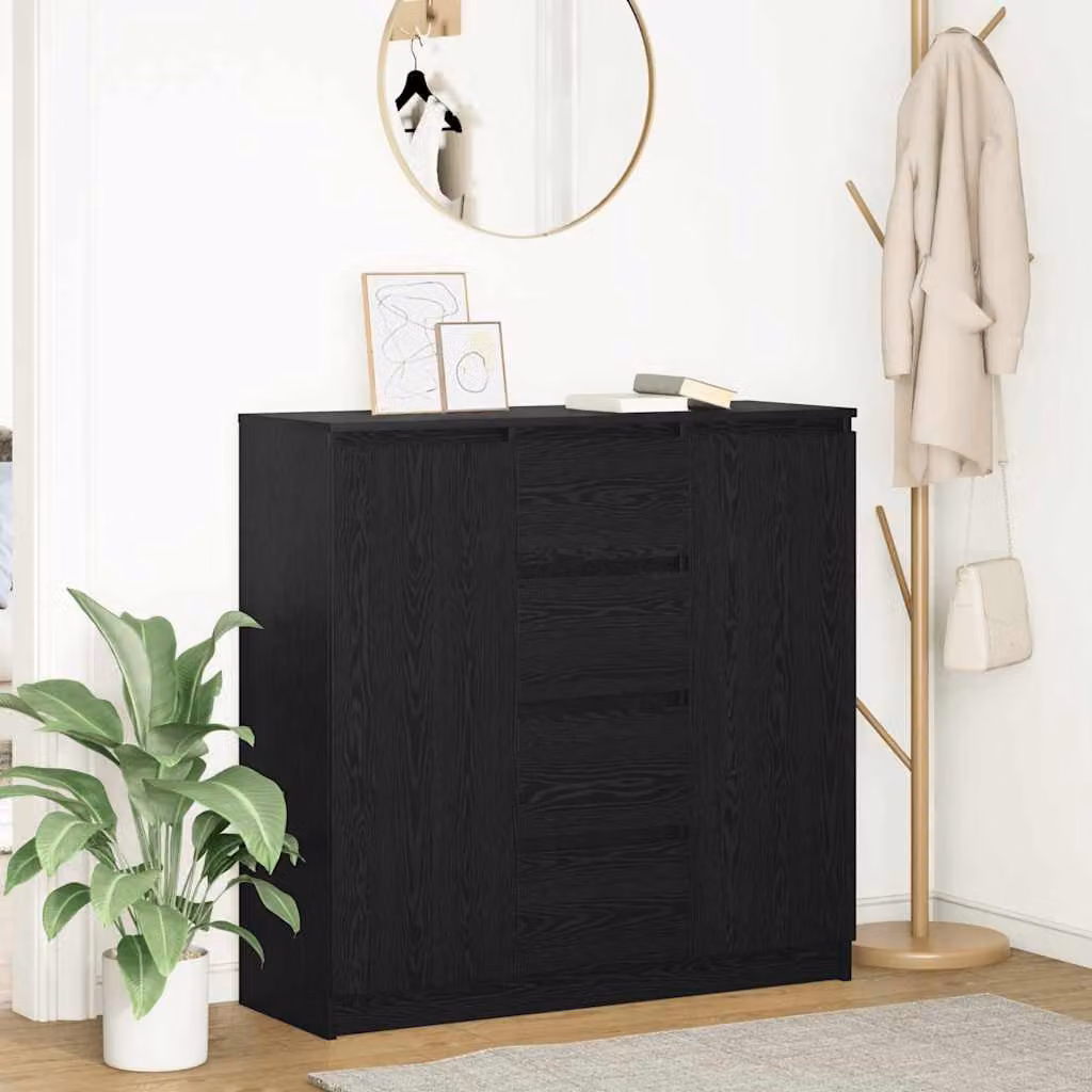 Credenza con cassetti vidaXL in rovere nero e MDF, L: 100,5 cm, P: 35 cm, H: 98,5 cm