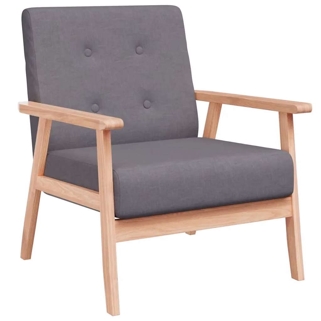Poltrona Mid-Century vidaXL in Tessuto Grigio con Struttura in Legno e Braccioli L: 67 cm, P: 37 cm, H: 73,5 cm – 2