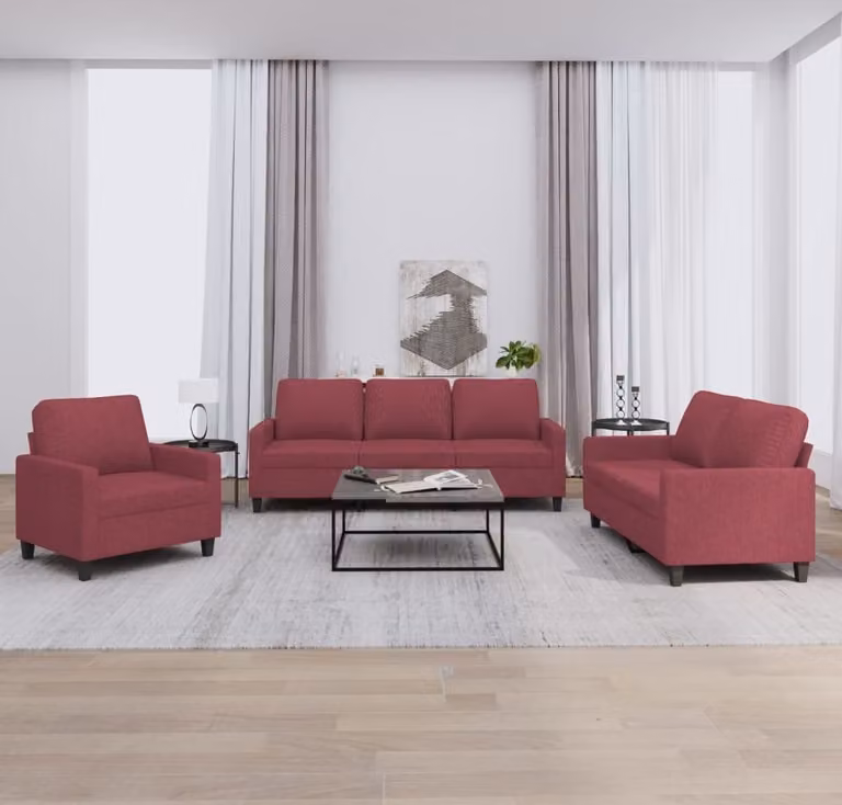 Maison Exclusive - Set divano 3 pezzi con cuscini in tessuto bordeaux