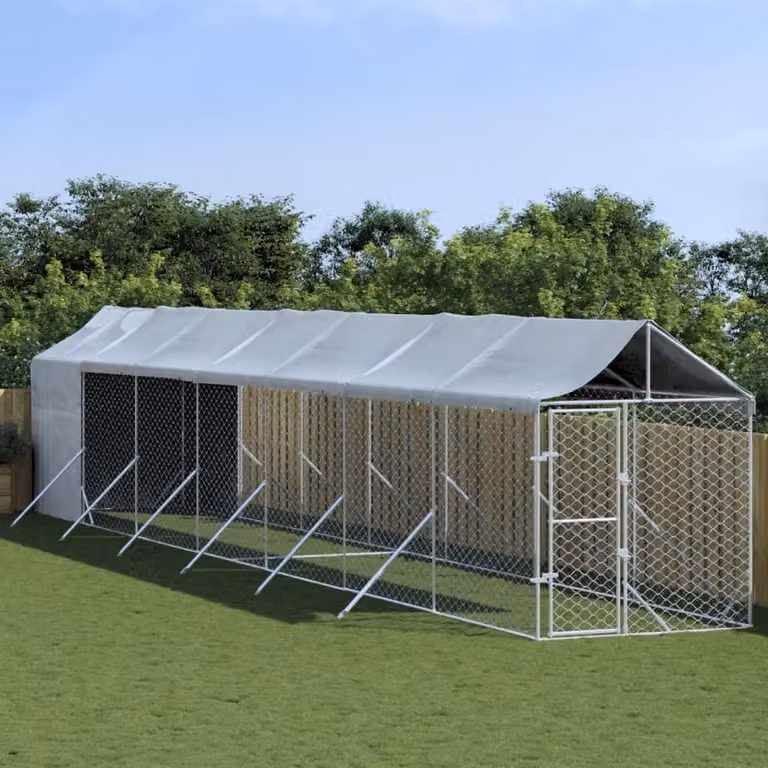 The Living Store Cuccia per cani da esterno con tetto Silver 2x14x2,5 m Acciaio zincato