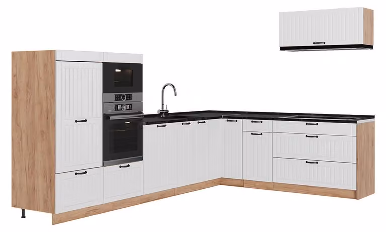 Cucina angolare completa Vicco Fame-Line Bianco rustico/Rovere dorato 327 x 227 cm, PL Antracite, Model 64408