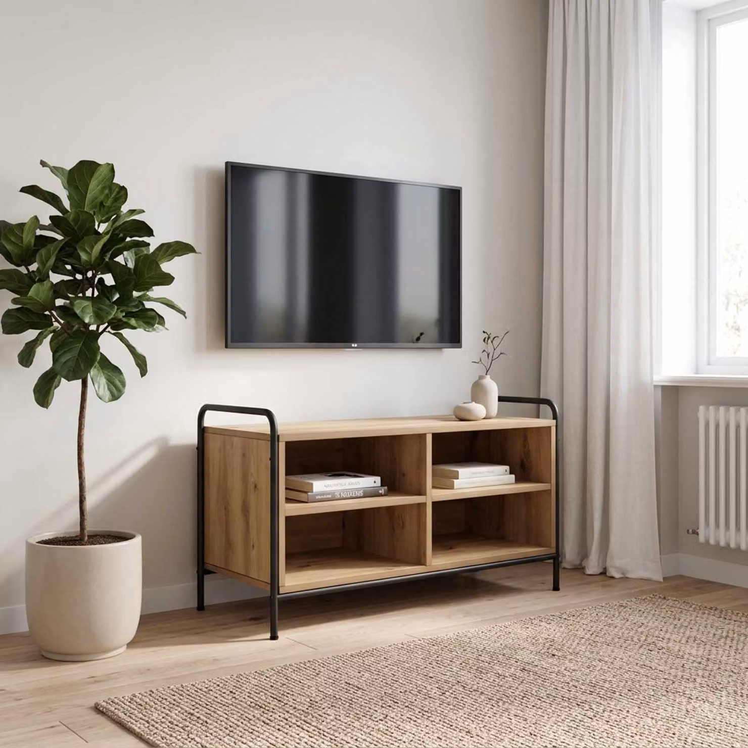 Mobile TV vidaXL in Rovere Artigianale con Ruote, L: 140 cm, P: 39,5 cm, H: 50 cm