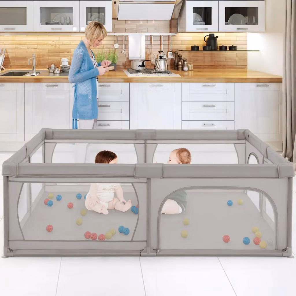 Recinto extra large per neonati e bambini con rete traspirante, Box per bambini per interno ed esterno Grigio L: 206 cm, P: 147 cm, H: 68 cm – 2