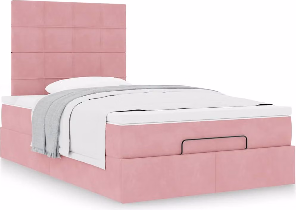 Struttura Letto Pouf con Materasso Rosa 120x200 cm Velluto