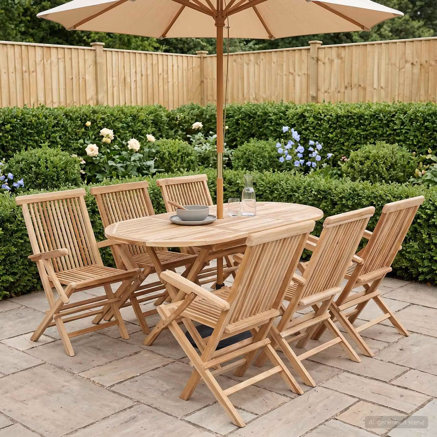 vidaXL Set di mobili da giardino in legno di teak solido 7 pezzi colore marrone