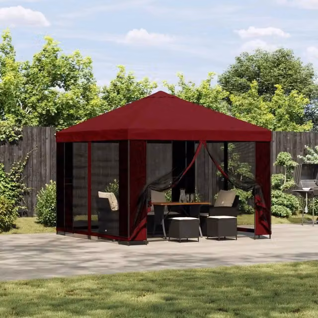 Gazebo da giardino con pareti laterali 3 x 3 m Borgogna 900371