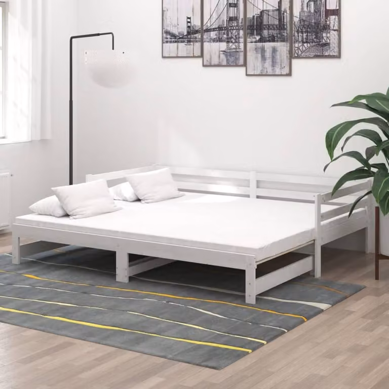 The Living Store Daybed allungabile in pino massiccio bianco 2x(90x200) cm