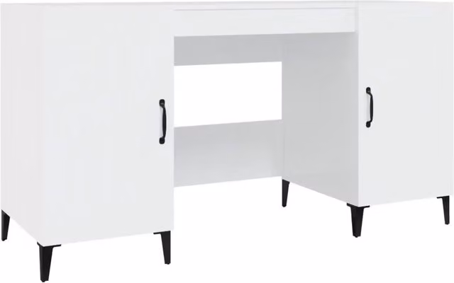 Scrivania da ufficio rettangolare bianca lucida in legno e metallo L/P/H: 140 x 50 x 75 cm – 1